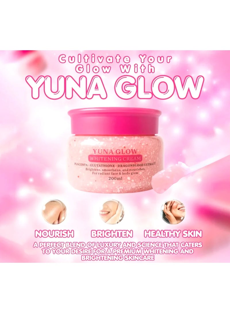 BMRS Yuna Glow Whitening Cream 200ml Face and Body Care with Placenta Glutathione and Dragon Blood Extract for Deep Moisturizing Brightening and Healthy Looking Skin - Image 4